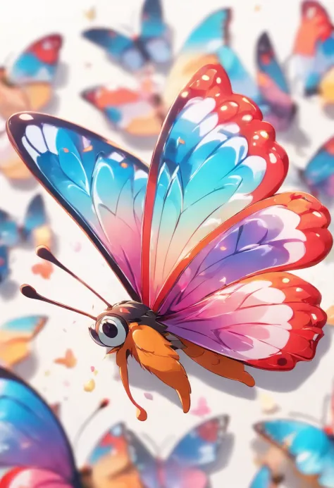 Place a single friendly cartoon butterfly on a pure white background,3d toon style, sticker style