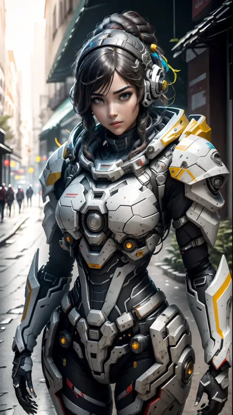 ((mejor calidad)), ((obra maestra)), (muy detallado: 1.3), ....3d, shitu-mecha, hermosa mujere cyberpunk con su mecha en las rui...