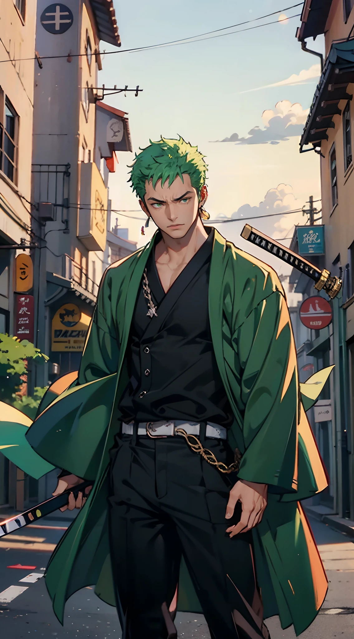 (Qualidade 4k),Roronoa Zoro, 1 menino, Ruínas, Homens maduros, Samurai