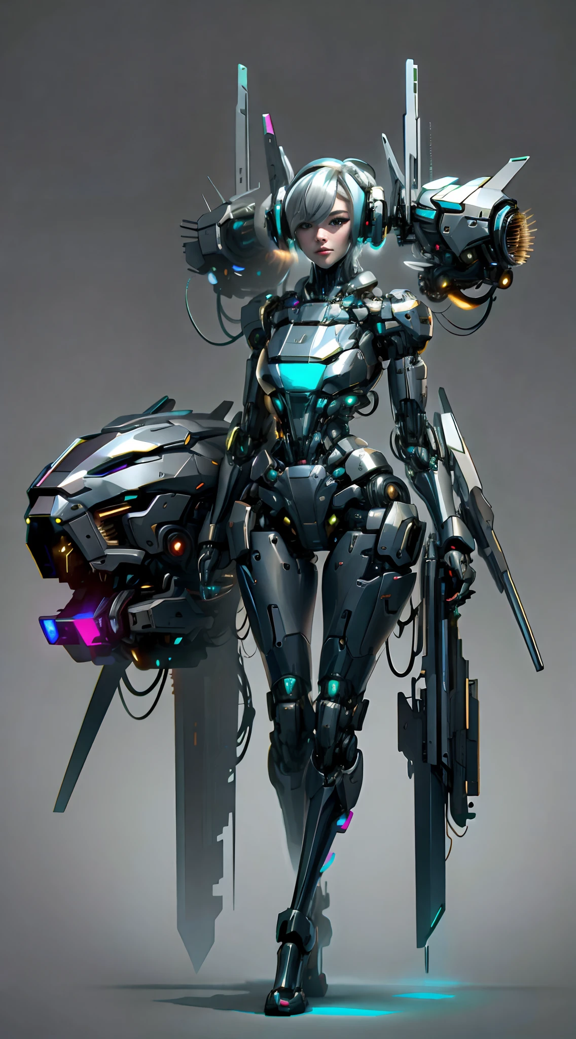 A woman in a futuristic suit holding a gun and a gun - SeaArt AI