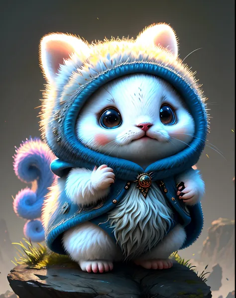 Top image quality、"Create cute creature masterpieces with inspired ultra-detailed concept art. Let your imagination come alive", （ermine）, high detailing, in 8K、Top image quality、jump up、uses magic、Thunder magic in the background