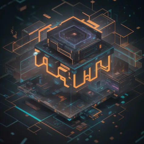 Awesome AI next-generation ray-traced 3D octane rendering "Aluchon" Isometric logo, Cosmic Network Developer, Galaxy graphic artist, PsyTrance producer & DJ, Energetic Energetic, Rich saturated color frame in isometric frame, Black background