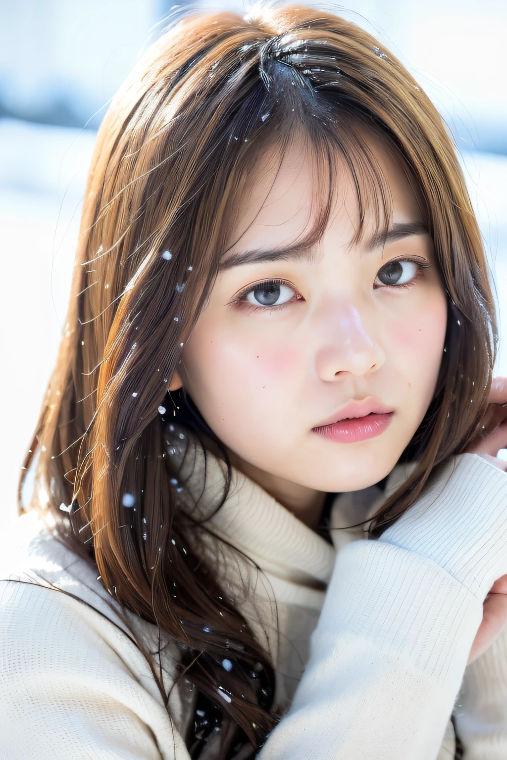 (8k, 最高品質, 傑作, 超高解像度:1.2) 美しい日本人女性の写真 (ポール・ルーベンスとレベッカ・グアイのスタイル:1.1) (憂鬱な冬の雪:1.4)