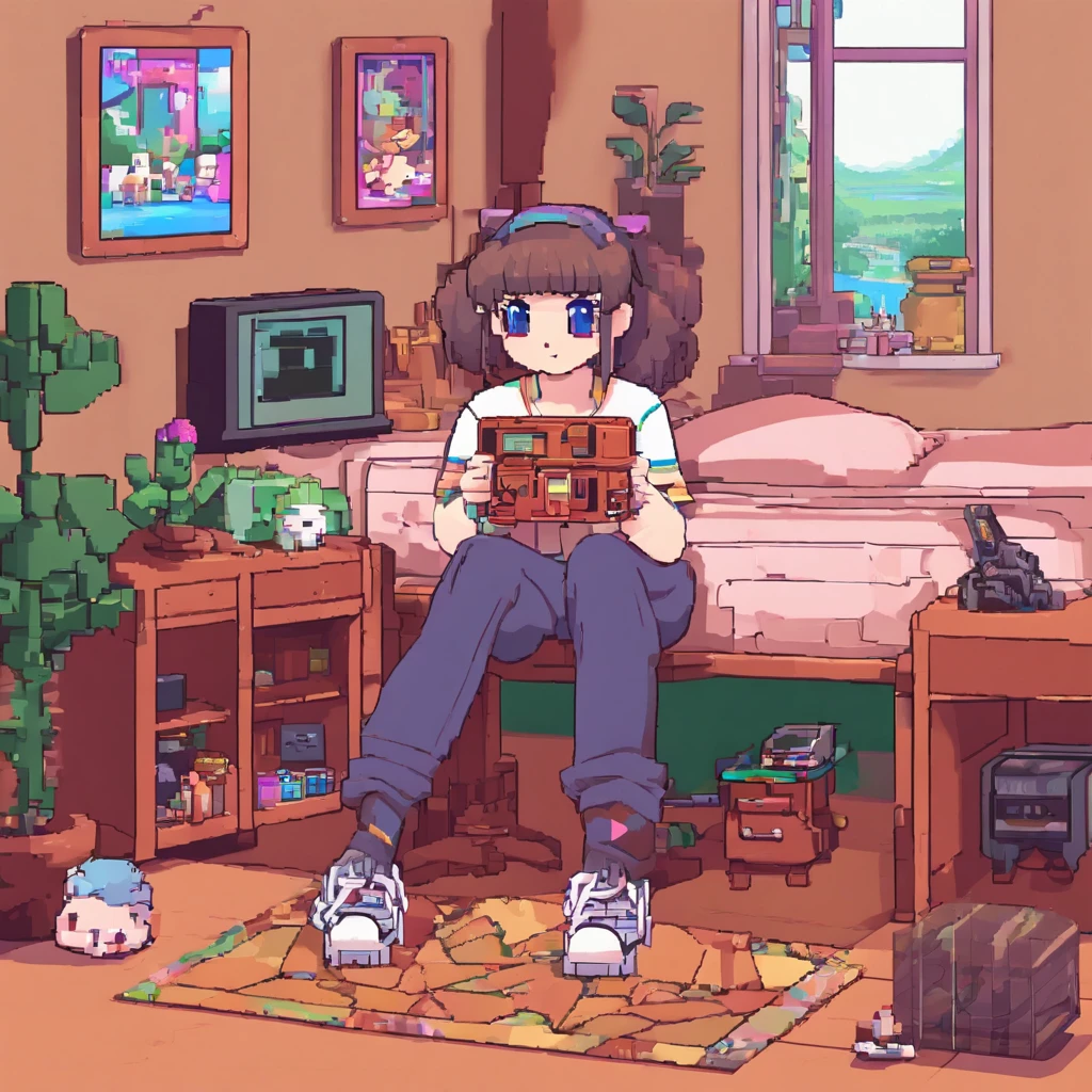 Anime girl sitting on a bed reading a book in a room - SeaArt AI