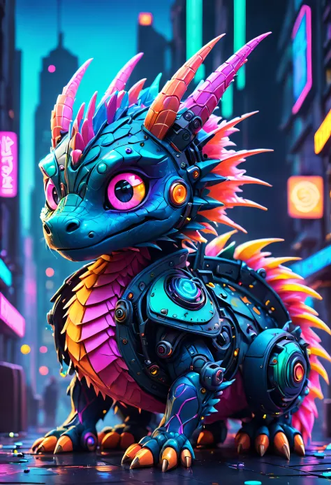 fluffy:1.7, dystopian:1.4, Cyberpunk Paper art style concept art , fluffy off-beat bio-mechanical GPU dragon, abstract close up, cute adorable, quirky, ((over a magical neon soaked city)) adorable scene filled with vibrant colors, 35mm, clear and detailed ...
