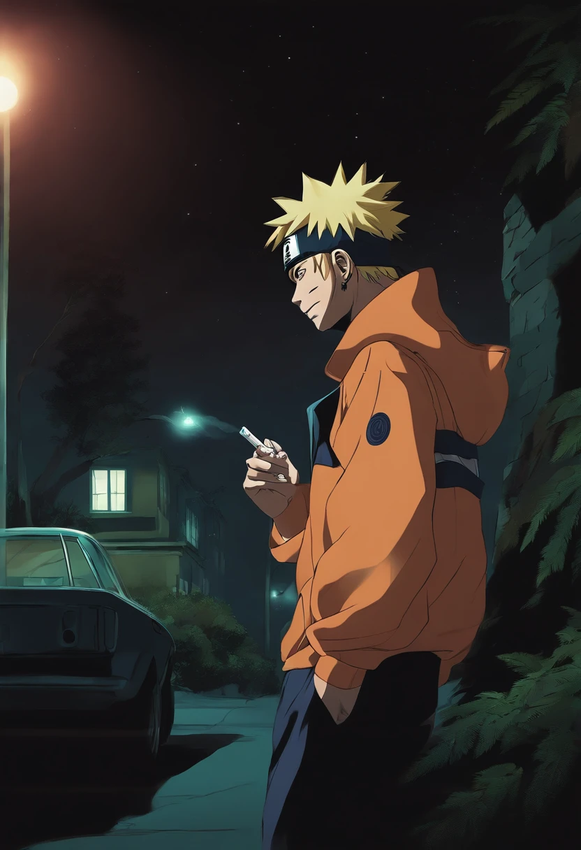 Naruto smoking weed in the hood in the dark - SeaArt AI