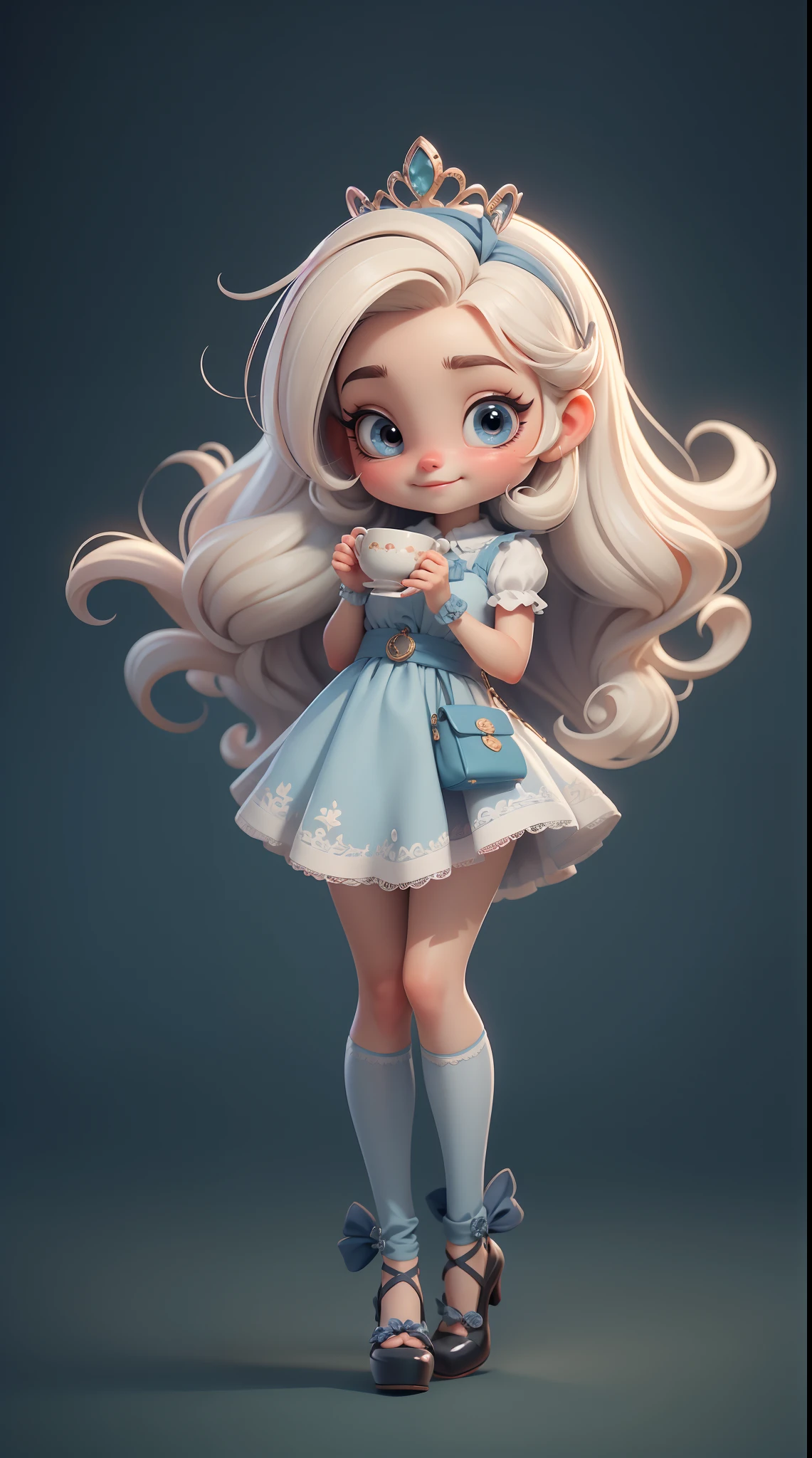 Erstellen Sie eine Chibi-Version der Figur Alice in einer 8K-Auflösung.

Chibi Alice Puppe: Sie sollte bezaubernd und süß aussehen, Die ikonischen Elemente des Originalcharakters bleiben erhalten. Chibi Alice muss ein rundes Gesicht mit großen, leuchtenden Augen haben, lange Wimpern und rosige Wangen. Ihr Haar sollte kurz sein und kräftige Blond- oder Hellbrauntöne aufweisen..

schönes Kleid: Kleide Chibi Alice in ein süßes und elegantes Kleid in Blau- oder Weißtönen. Das Kleid kann Rüschen haben, Spitze und Details, die sich auf das Thema Wunderland beziehen. Fügen Sie Schleifen oder Bänder hinzu, um einen Hauch von Zartheit zu verleihen.

Schürze und Schleife: Fügen Sie eine weiße Schürze über Alice Chibis Kleid hinzu, in der Taille mit einer zarten Schleife gebunden. Die Schürze kann kleine Details wie Taschen oder dezente Stickereien aufweisen.

Süße Socken und Schuhe: Vervollständigen Sie den Look von Chibi Alice mit blau-weiß gestreiften Socken oder lustigen Details. An den Füßen, zieh süße Puppenschuhe an, mit Bändern oder Schnallen.

zauberhafte Accessoires: Füge dem Alice-Chibi hübsche Accessoires hinzu, wie eine Schleife im Haar oder eine Tiara mit Wunderland-Details. Sie können auch eine Taschenuhr oder eine Tasse Tee in die Hand nehmen.

Achten Sie darauf, Schatten hinzuzufügen, Texturen und Details im Haar, Alice Chibis Kleidung und Accessoires machen sie noch bezaubernder und charmanter. Gib ihm einen neugierigen Gesichtsausdruck und ein süßes Lächeln auf seinem Gesicht, das Wesen des Charakters auf eine feine und charmante Weise einzufangen.