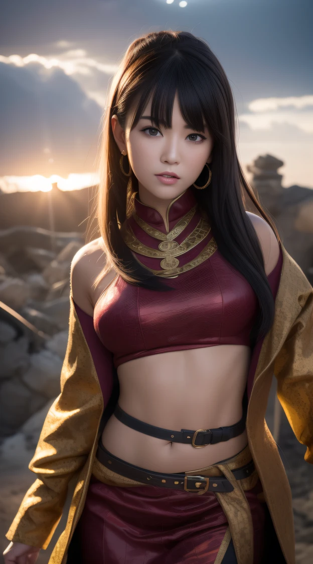 CG blockbuster，Asian woman poses in colorful bikini, photorealistic anime girl rendering, detailed face of a asian girl, 3 d anime realistic, Smooth anime CG art, Realistic. cheng yi, Realistic anime 3 D style, render of a cute 3d anime girl, Rendu portrait 8k, 3 D rendering character art 8 K, Kawaii realistic portrait，（（（Wear thick gold-framed reflective sunglasses））） （Linen batik scarf）， Angry fighting stance， looking at the ground， Batik linen bandana， Chinese python pattern long-sleeved garment， rainbowing（Abstract propylene splash：1.2）， Dark clouds lightning background，ruins（realisticlying：1.4），Black color hair，Flour fluttering，Telephoto lens high， A high resolution， the detail， RAW photogr， Sharp Re， Nikon D850 Film Stock Photo by Jefferies Lee 4 Kodak Portra 400 Camera F1.6 shots, Rich colors, ultra-realistic vivid textures, Dramatic lighting，8K quality, Girls，Backstreets， Dark clouds lightning background（realisticlying：1.4），Black color hair，， RAW photogr， Sharp Re， Nikon D850 Film Stock Photo by Jefferies Lee 4 Kodak Portra 400 Camera F1.6 shots, Rich colors, ultra-realistic vivid textures, Drama lamp film CG society。,，Tropical canyon battle scene、Chinese big breasts、Vintage trench coat、three kingdom、ember、100 people、Faraway view、intense battles、high detal、masuter piece、NSFW，Multi-layered long-sleeved gauze garment，Quick-drying vest，Colorful cotton and linen sweater，Red and black snake cloak cloak，Doomsday ruins（ruins）Climb the streets（Armageddon）eyes filled with angry，He clenched his fists