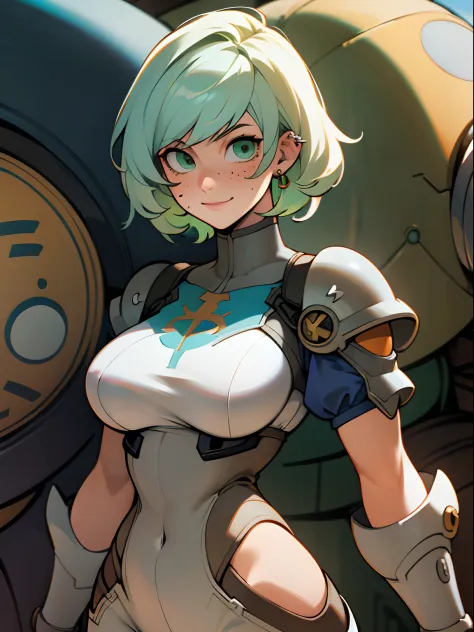 gwen tennyson,y'shtola rhul,tracer,yorha 2b,1girl,atelier ryza,overwatch,close up, mecha pilot,harbor view,tattoos,blue and oran...