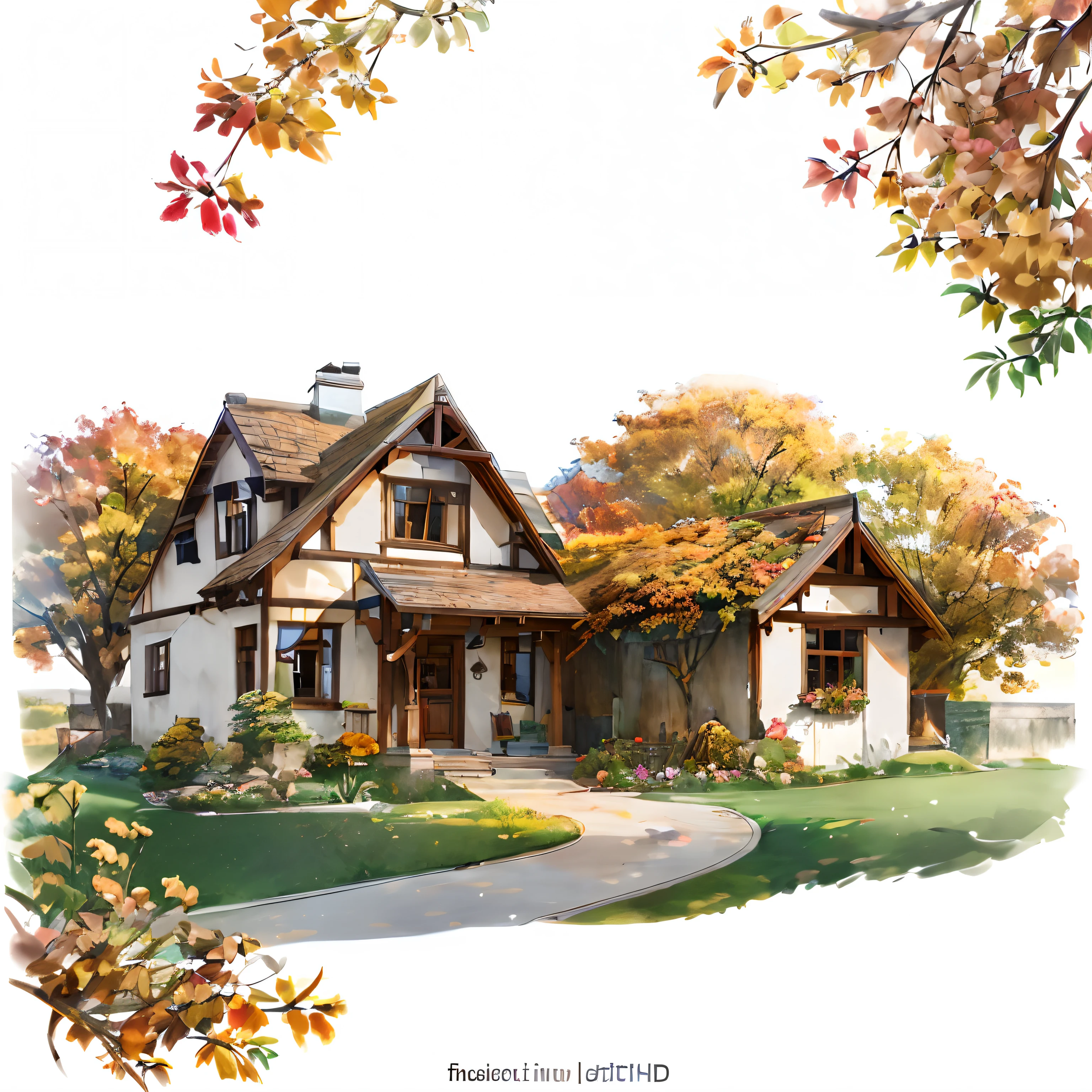 there is a drawing of a house with a pathway in front of it, cottage, beautiful rendering, craftsman home, beautiful artist rendering, idyllic cottage, cottagecore, a photorealistic rendering, beautiful image, cottage in the woods, artistic render, house illustration, full color illustration, architectural rendering, cottages, rendering, mix with rivendell architecture, photographic render