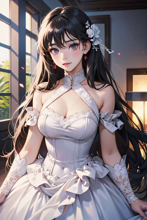 Anime girl in white dress standing in room, Guviz-style artwork, Guviz, Guweiz in Pixiv ArtStation, beautiful and seductive anim...