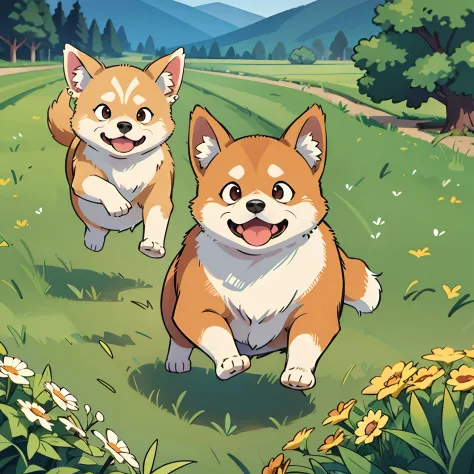 shiba inu running around in cannabis field