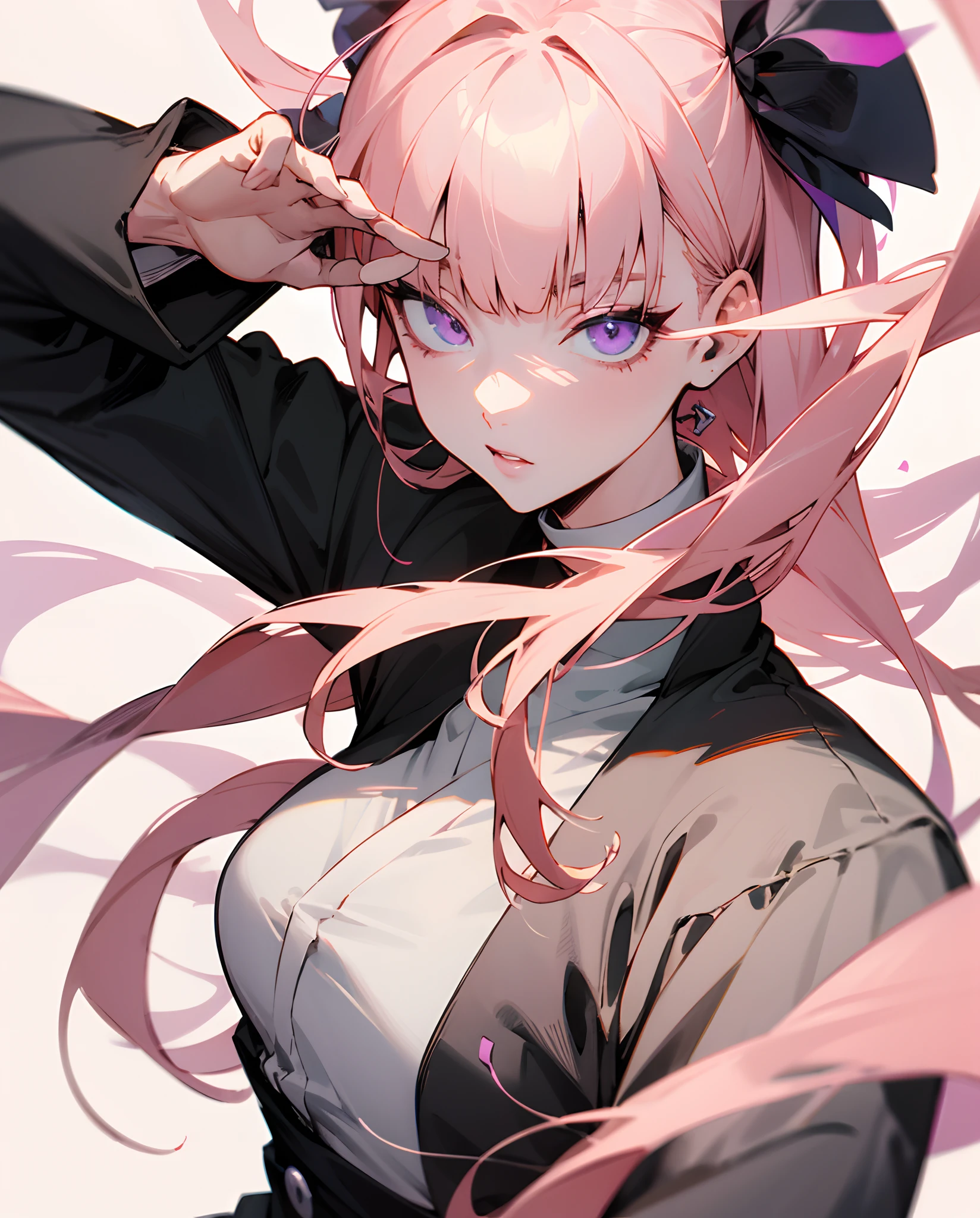 Anime girl with pink hair and a black blouse - SeaArt AI