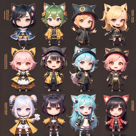 Character Costumes - KPOP, 9 Anime Character Stickers with Different Expressions, KPOP Collection Style, KPOP anime in art style, KPOP Frontline Style, KPOP Art Style, KPOP Style, official artwork, Chibi Art, pixiv, KPOP Style, Cute Kpop Artwork Various Po...