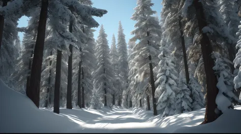 Masterpiece, best quality, high quality, highly detailed CG unity 8k wallpaper, coniferous forest, silence, towering conifers covering the forest floor, severe cold climate, serene beauty, snow, winter, mild summer, breeze, Conifers, branches, bokeh, depth...