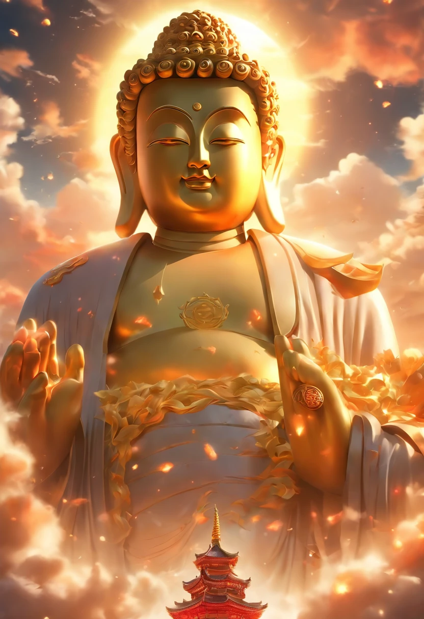 ((masutepiece))，(Best quality))，China style，In the sky, The clouds form a huge white Buddha statue，Thick clouds，and the sun was shining brightly，Pilgrims on the road，Hyper-realistic，Ultra photo realsisim，White seeds，8K，High definition，high qulity，Works of masters，super-fine，（（（OC renderer）））