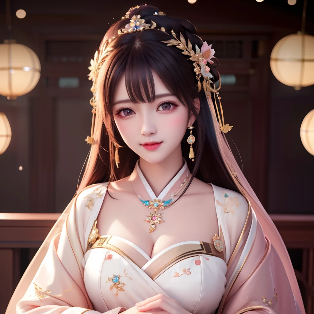 best quality, masterpiece, highres, 1girl,blush,(seductive smile:0.8),star-shaped pupils,sexy china hanfu, princess, very luxury, hair ornament,necklace, jewelry,Beautiful face,upon_body, tyndall effect,photorealistic, dark studio, rim lighting, two tone lighting,(high detailed skin:1.2), 8k uhd, dslr, soft lighting, high quality, volumetric lighting, candid, Photograph, high resolution, 4k, 8k, Bokeh