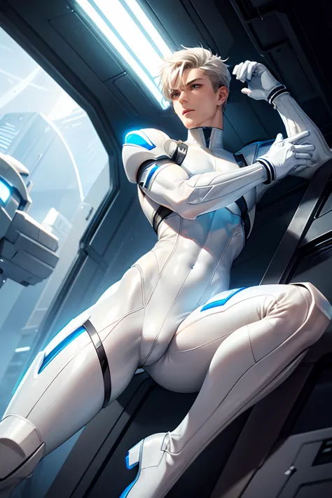 body suit, white suit, futuristic suit, white gloves, skin tight bodysuit -  SeaArt AI