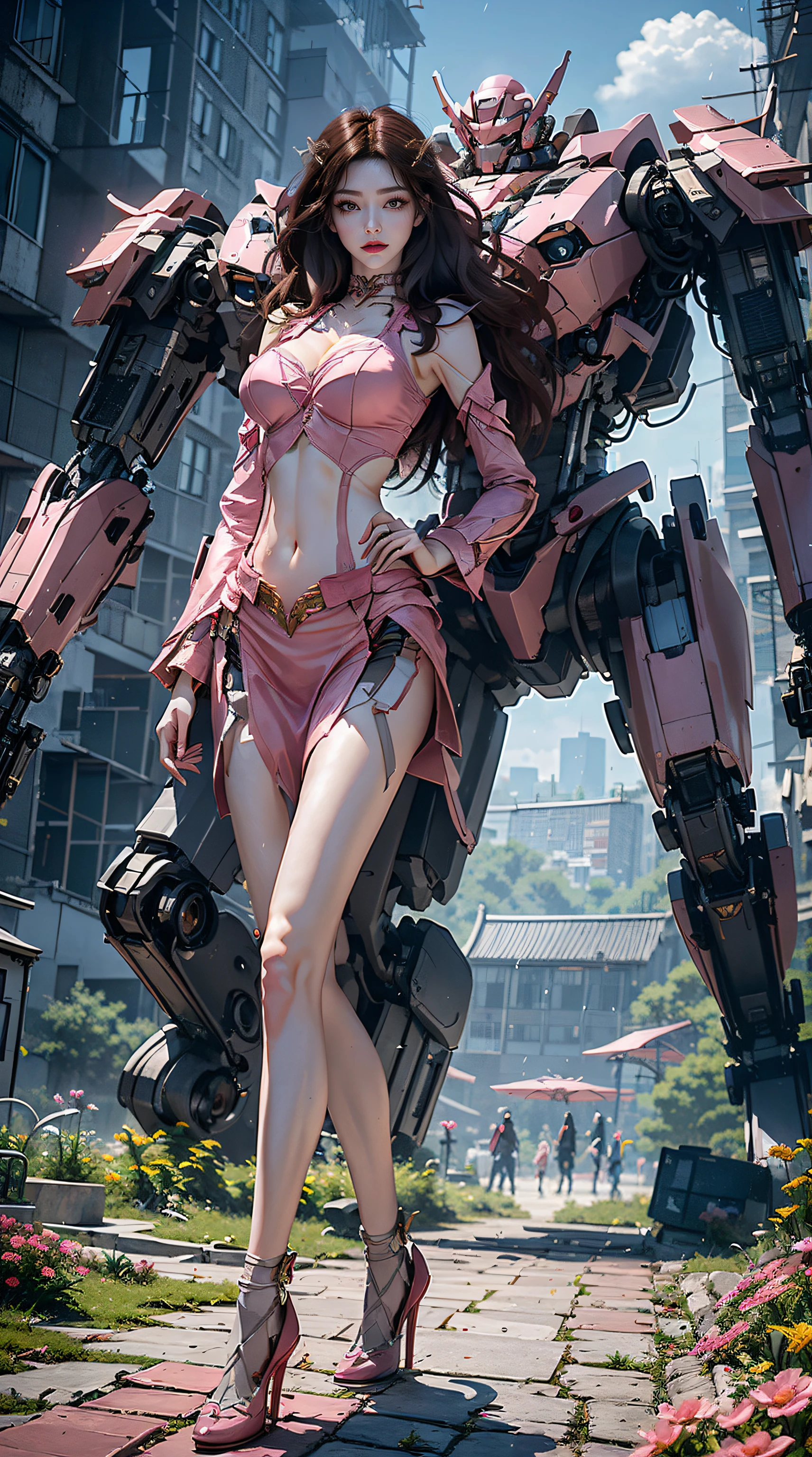 shitu-mecha,
( pureerosface_v1:0.5),mustee,Korean Doll,
Realistic photography,High quality,8k resolution,real photos,(((A mech girl with long hair,brown hair,medium breasts, )),chinese girl, tight fitting, navel),The ground is covered with flowers,shitu-mecha behind the girl,Magnificent and spectacular,full body,mysterious,photo by Brandon Woelfelmist,surreal dream,gray atmosphere,rainy day,dynamic,lut,hdrmprofessional lighting,photon mapping,radiosity,physically-based rendering,delicate realism,araydynamic and expressive animations,
(Pink Style:1.3),