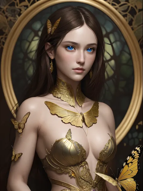 8k, intricate, elegant, highly detailed, majestic, digital photography, art by artgerm and ruan jia and greg rutkowski surreal painting gold butterfly filigree, broken glass, (masterpiece, sidelighting, finely detailed beautiful eyes: 1.2), hdr, (detailed ...