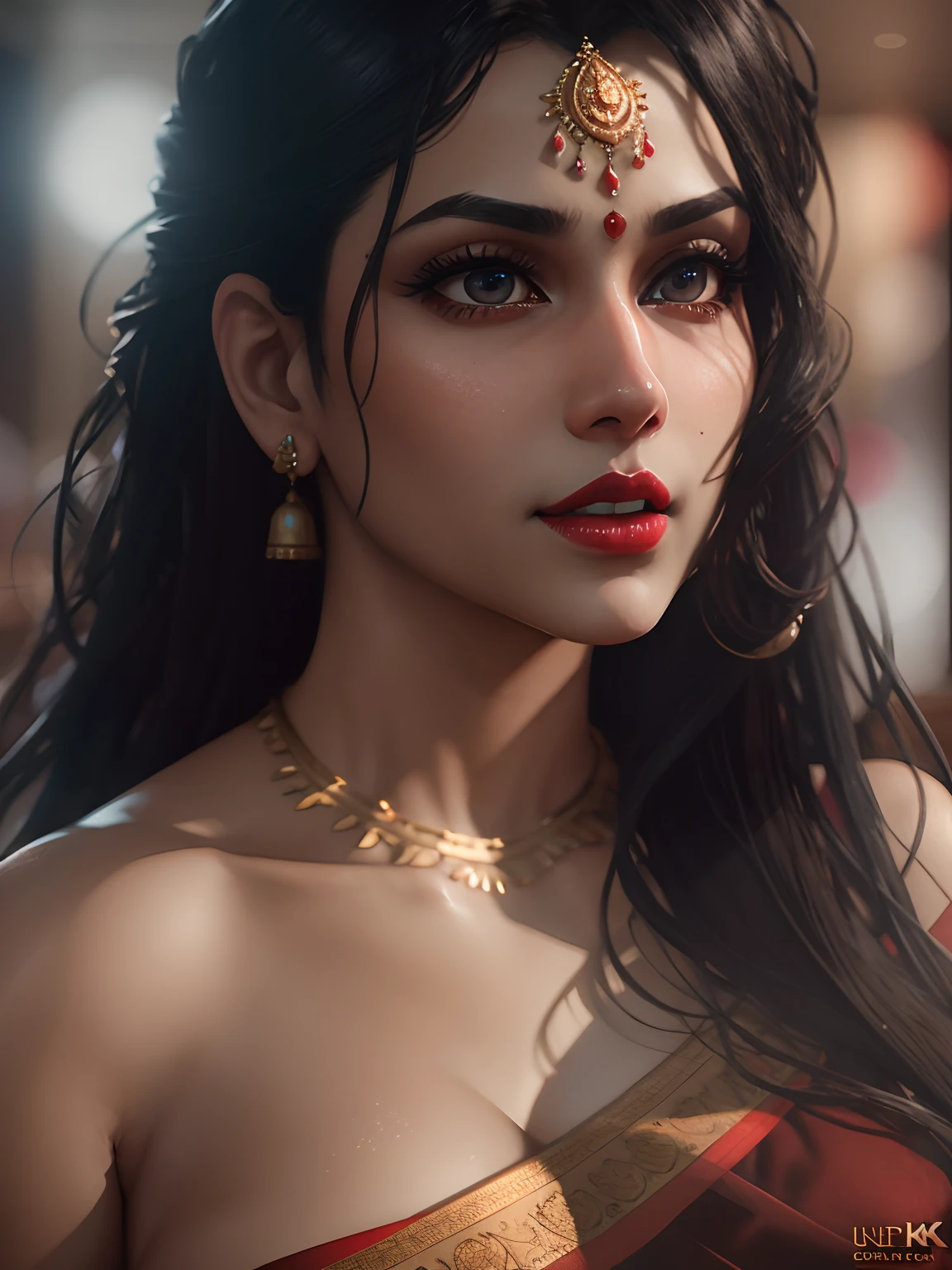 best quality, hyperrealism, hyper detailed, cinema 4k, hyperrealism, beautiful, photorealistic, (ultra wide shot:1.2), (unreal engine:1.1), (8k resolution:1.2),, masterpiece , ((Indian wife)) ((breast, breast:0.1)), ((perky black breast nubs:0.1)), crimson red lips, hairs Long and Straight, hand on hip, black hair, nudity, walking inside mall --auto --s2