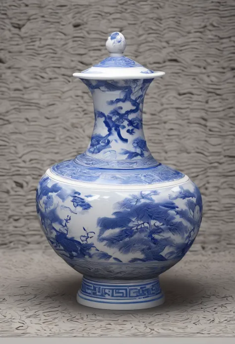 Blue and white porcelain,Ceramic material，Ancient Chinese clothes，artwork of a， high detail,3D， Chiaroscuro, Cinematic lighting, god light, Cinematic lighting, hyper HD, High details, Best quality, A high resolution, Textured skin
