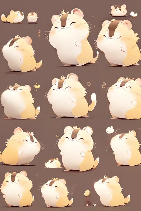 Cute little hamster，Simple painting style，lineworks，Off-white body，Different scenarios，differentemotions、Multiple locations and emojis、8K