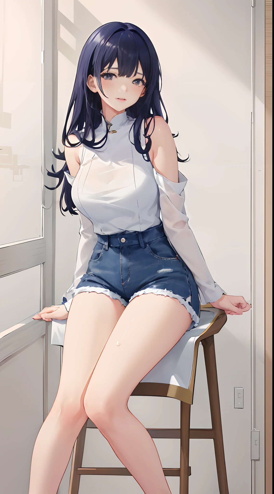 Anime girl sitting on a chair with her legs crossed SeaArt AI