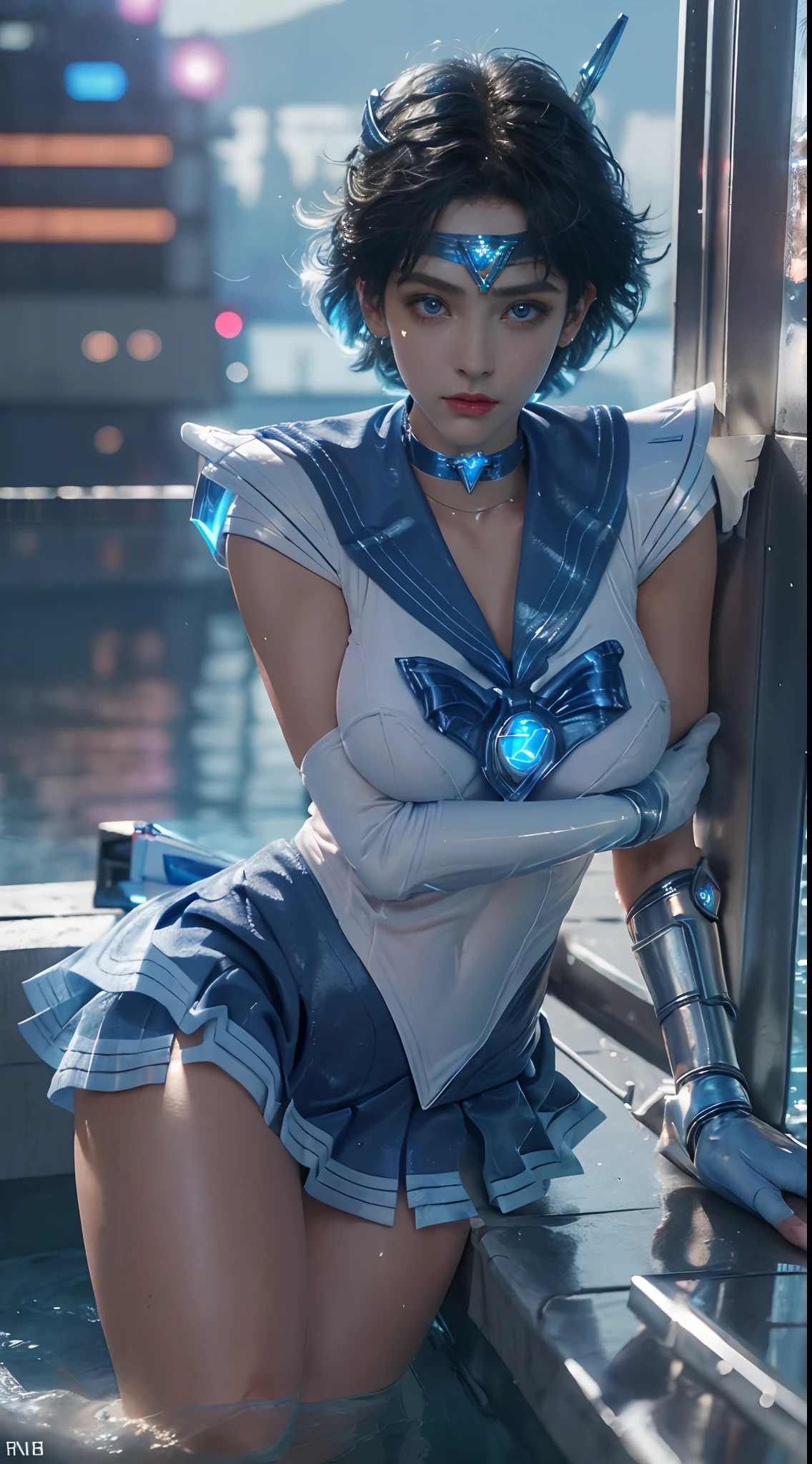 unreal-engine:1.4,hyper HD,Best quality:1.4, Fotorrealista:1.4, skin texture:1.4, tmasterpiece:1.8, (Sailor Mercury:1.4), eBlue eyes, Smarant, mer1, head gear, Sailor Senshi Uniform, (photo RAW, Best quality), tmasterpiece, ludicrous, Sexy, floating short blue hair, Blue sailor collar, (Boots above the knee: 1.4), choker necklace, whitegloves, blue choker, gloves on the elbow, jewely, 耳Nipple Ring, Blue skirt:1.4, only one, full bodyesbian, blue  hair, (mano:1.4), rendering by octane, vulcan, (water dripping), wetclothes, (beautiful detailed  water), (floatking), Dynamic Angle, NSFW,Best quality,tmasterpiece,超高分辨率,(cow boy shot:1.3),(Fotorrealista:1.4),Photo RAW 8K,Cinematic lighting,offcial art,natta, //, messy  hair, Large of breast,,beautifullegs,nakeness,tall female,thinness,thinness_leges,upper legs_hollow,(looking at viewert:1.2),type,black thighhigns,dynamicposes,high-heels,from the front side,liar,Pubic Area Showing ,(A city destroyed by the end of the world:1.4), ((penetration missionaries)),((spread their legs)),((Extreme closeup)),(ultra - detailed),sportrait,(tmasterpiece),(Best quality),(ultra - detailed),profesional lighting, SM mercury