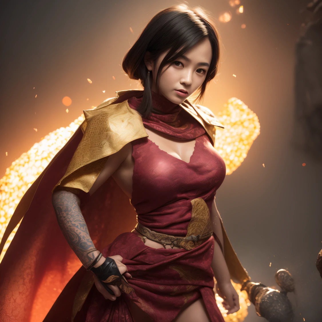 CG Giant Secret Realm，Asian women pose in colorful bikinis, Realistic secret manga girl rendering, detailed face of a asian girl, Realistic in the secret world, Smooth CG art, Realistic. Cheng Yi, Realistic secret style, A lovely secret rendering, Rendu portrait 8k, Render character art 8 K, Kawaii realistic portrait， （Linen batik scarf）， Angry fighting stance， looking at the ground， Batik linen bandana， Chinese python pattern long-sleeved garment，Uncharted（Abstract propylene splash：1.2）， Dark clouds lightning background，废墟（realisticlying：1.4），Black color hair，Flour fluttering，Telephoto lens high， A high resolution， the detail， RAW photogr， Sharp Re， Nikon D850 Film Stock Photo by Jefferies Lee 4 Kodak Portra 400 Camera F1.6 shots, Rich colors, ultra-realistic vivid textures, Dramatic lighting，8K quality, Girls，Backstreets， Dark clouds lightning background（realisticlying：1.4），Black color hair，Uncharted， RAW photogr， Sharp Re， Nikon D850 Film Stock Photo by Jefferies Lee 4 Kodak Portra 400 Camera F1.6 shots, Rich colors, ultra-realistic vivid textures, Drama light film CG society，Tropical canyon battle scene、Chinese big breasts、Vintage trench coat、three kingdom、ember、100 people、Faraway view、intense battles、high detal、masuter piece、NSFW，Multi-layered long-sleeved gauze garment，Quick-dry vest，Colorful cotton and linen sweater，Red and black snake cloak cloak，Doomsday ruins（Uncharted）Climb the streets（Armageddon）eyes filled with angry，He clenched his fists