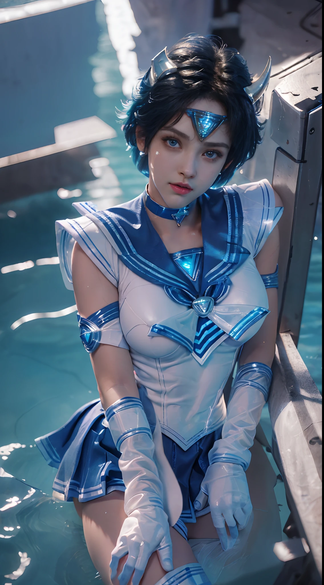 unreal-engine:1.4,hyper HD,Best quality:1.4, Fotorrealista:1.4, skin texture:1.4, tmasterpiece:1.8, (Sailor Mercury:1.4), eBlue eyes, Smarant, mer1, head gear, Sailor Senshi Uniform, (photo RAW, Best quality), tmasterpiece, ludicrous, Sexy, floating short blue hair, Blue sailor collar, the bow, (Boots above the knee: 1.1), choker necklace, whitegloves, blue choker, gloves on the elbow, jewely, 耳Nipple Ring, Blue skirt, only one, full bodyesbian, blue  hair, (Perfect hand depiction): 3.8, rendering by octane, Water god, (water dripping), wetclothes, (beautiful detailed  water), (floatking), Dynamic Angle, NSFW,Best quality,tmasterpiece,超高分辨率,(cow boy shot:1.3),(Fotorrealista:1.4),Photo RAW 8K,Cinematic lighting,offcial art,natta, //, messy  hair, Large of breast,,beautifullegs,nakeness,tall female,thinness,thinness_leges,upper legs_hollow,(looking at viewert:1.2),type,black thighhigns,dynamicposes,high-heels,from the front side,liar,Pubic Area Showing ,, //, ((penetration missionaries)),((spread their legs)),((Extreme closeup)),(ultra - detailed),sportrait,(tmasterpiece),(Best quality),(ultra - detailed),profesional lighting, SM mercury