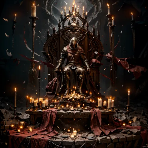 The Dark lord sits on a throne surrounded by candles, best of artstation, Artstation contest winner, dark souls concept art, dar...