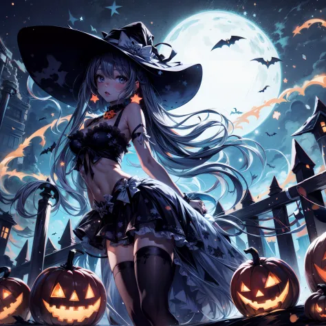 high quality abstract art, waifu girl, limbo halloween style, in relaxed holiday