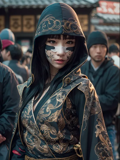 (photo realistic:1.4), (hyper realistic:1.4), (realistic:1.3),(increase cinematic lighting quality:0.9),Elaborate female ninja,f...