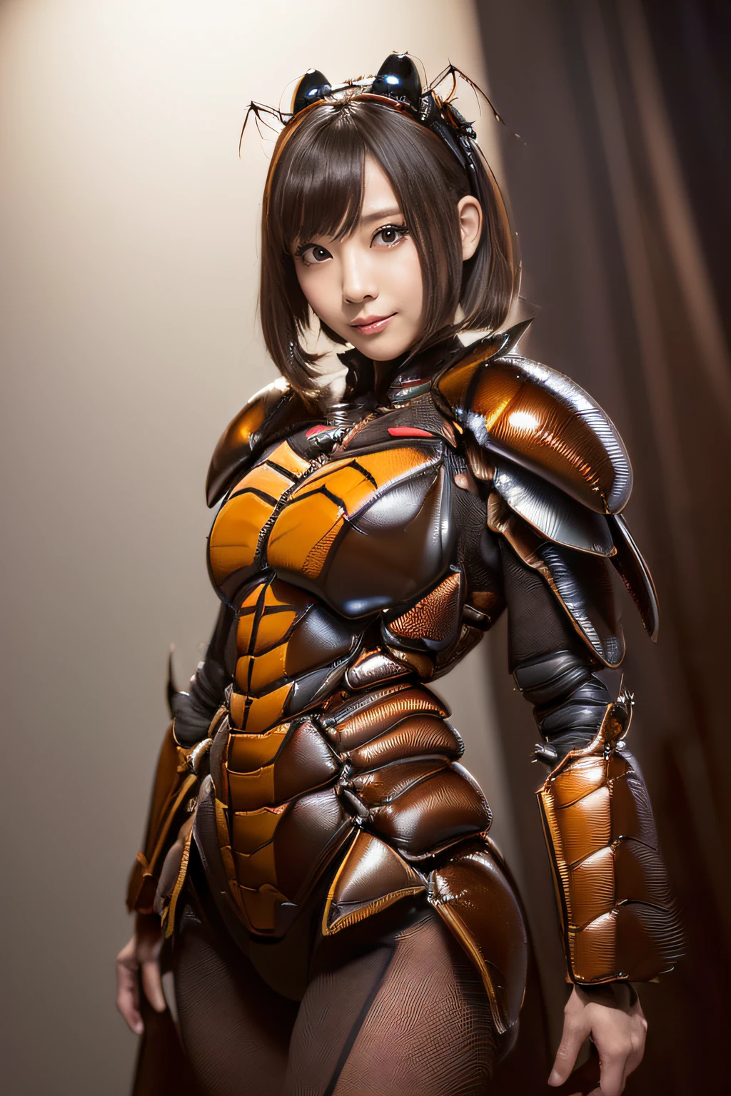 (high resolution,masterpiece,best quality,extremely detailed CG, anime, official art:1.4), realistic, photo, amazing fine details, all intricate, gloss and shiny,awesome many layers, 8k wall paper, 3d, sketch, kawaii, illustration,( solo:1.4), perfect female proportion,villainess, (fusion of dark brown cockroach and lady:1.4), (brown cockroach form lady:1.2), (brown cockroach lady:1.2), (fusion:1.2), (solo:1.4), (evil smile:1.2), muscular, abs, (cockroach brown exoskeleton bio insect suit:1.4), (cockroach brown exoskeleton bio insect armor:1.2), (brown transparency cockroach wing:1.4), (brown cockroach antennae:1.3),