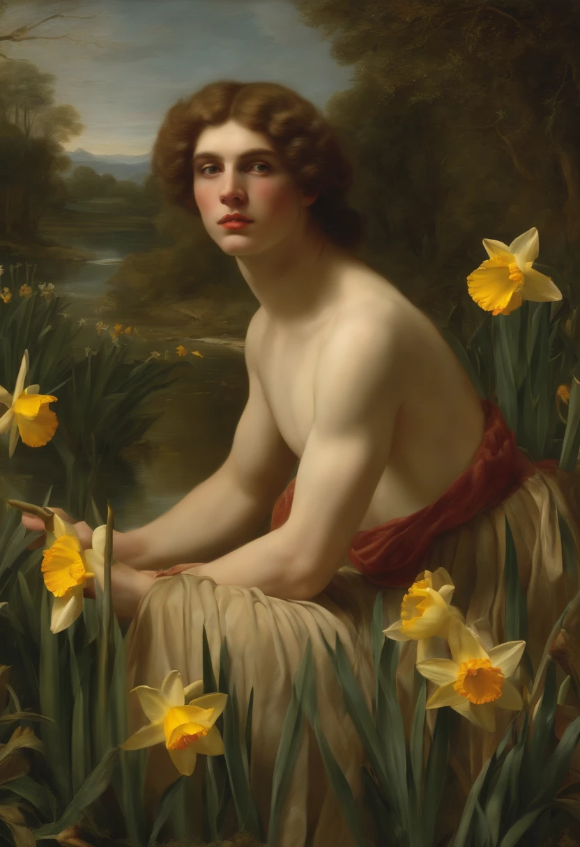 A painting of a woman sitting in a field of flowers SeaArt AI