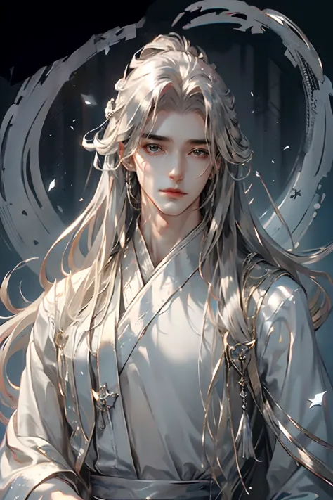 (extreamly delicate and beautiful:1.2), 8K, (tmasterpiece, best:1.0), , (LONG_silver_HAIR_MALE:1.5), Upper body body, a long_hai...