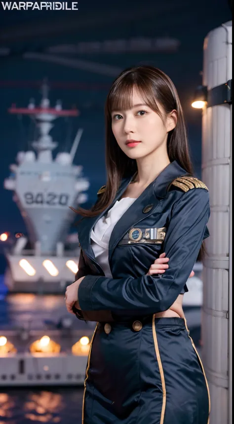 45
(a 25yo woman), (A hyper-realistic), (masutepiece), Naval port at night, military outfits, (warships:1.46), (Breast:0.5)