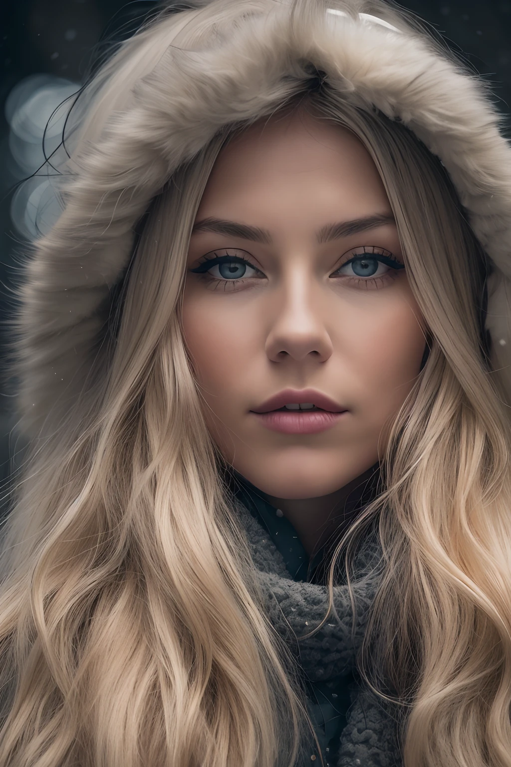 Professional portrait photo of a beautiful Norwegian girl in winter clothes with long wavy blond hair, Beautiful symmetrical face, Wear elegant and warm winter clothes, yuki, fog,ultra sharp, detailed face,
Stunning modern urban environment, A hyperrealistic, Highly detailed, Winding, keen focus, depth of fields, mid shot, nffsw, 8K, Perfect eyes eyes, high contrast