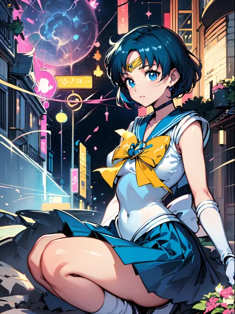 Anime Character (small tits) sailormoon、Sailor Mercury, pixiv 3dcg,  anime moe art style, biomechanics oppai, Highest rank in pi...