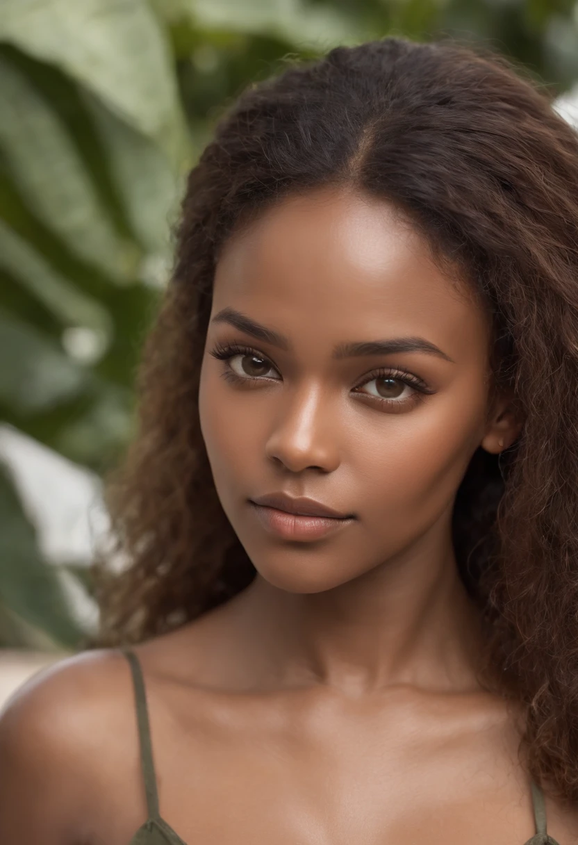 dark brown skin, beautiful face, afro hair, natural afro, long hair, african tribal theme, ((crystal clear hazel eyes:1.2)), detailed eyes, beautiful eyes, ((masterpiece, UHD, 8K)), Depth of field, jamaican trees, cleavage, large breasts, focus on eyes, breasts popping out, detailed skin, texture skin, sexy shoulders, golden brown tan, highly detailed skin, long eyelashes, black mascara, perfect face, make photos of her on the boat