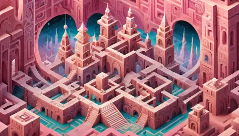 monument valley，Labyrinth of magical castles，Lost Treasure，Geometric space，Unordered regular three-dimensional pattern，Ancient t...