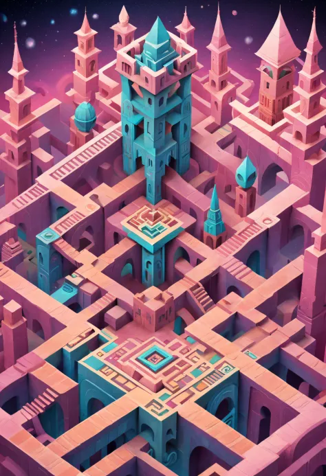 monument valley，Labyrinth of magical castles，Lost Treasure，Geometric space，Unordered regular three-dimensional pattern，Ancient t...