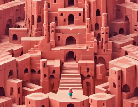1Blittle girl，In Monument Valley，Labyrinth of magical castles，Little girl looking for lost treasure，Geometric space，Unordered re...