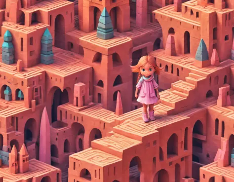 1blittle girl，in monument valley，labyrinth of magical castles，little girl looking for lost treasure，geometric space，unordered re...