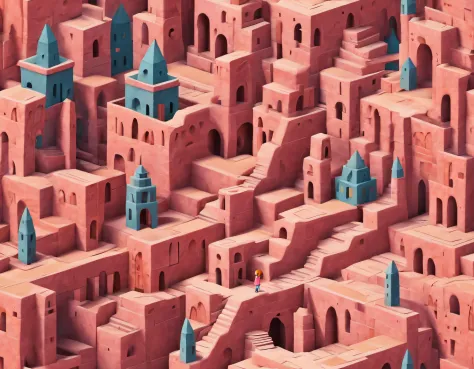 1blittle girl，in monument valley，labyrinth of magical castles，little girl looking for lost treasure，geometric space，unordered re...