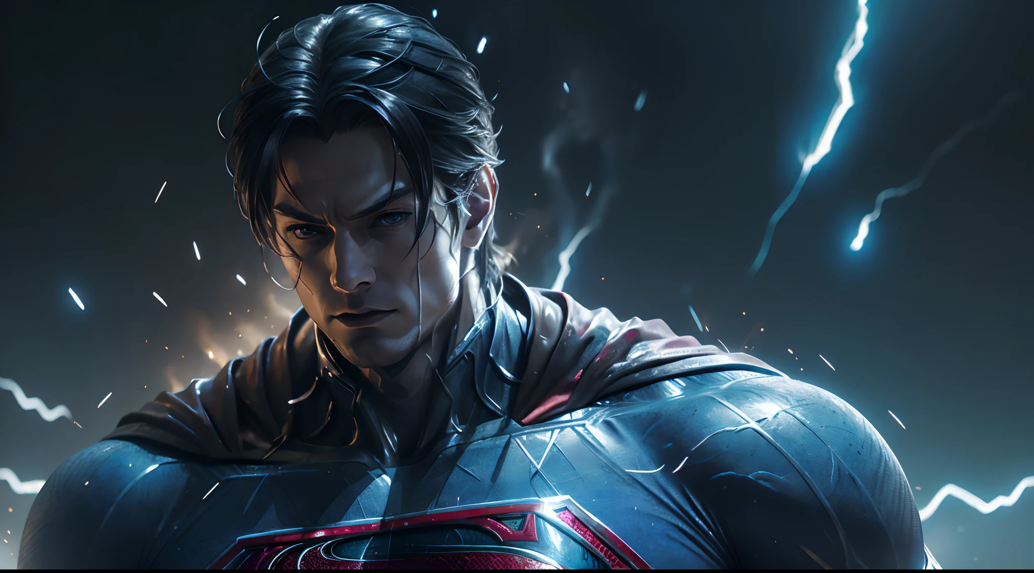 a close up of a person with a superman costume on, son of sparda, extremely detailed artgerm, drawn in the style of artgerm, anime handsome man, advanced digital anime art ”, ultra instinct, dark supervillain, artgerm. high detail, badass anime 8 k, super buff and cool, fan art, in style of artgerm