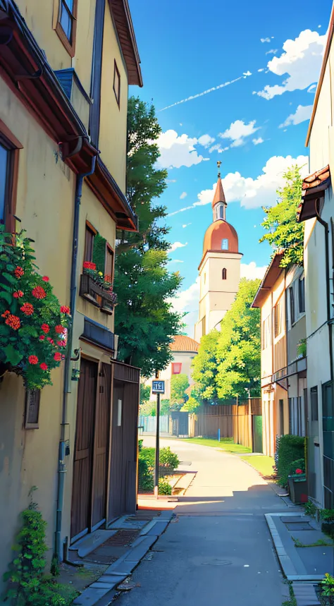 Ciudad de anime con una iglesia en el medio, Arte conceptual de escenarios de anime, Paisaje urbano de anime HD, Antecedentes de...