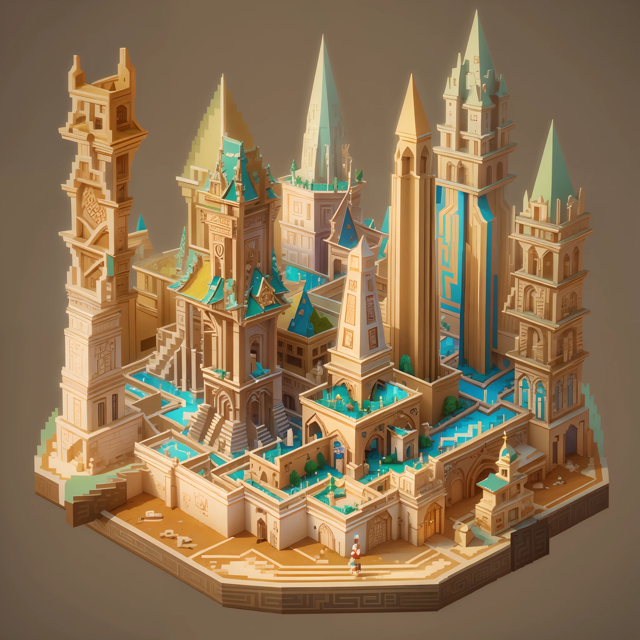 Low-poly geometric maze, Dioramas，3D modeling，Spire obelisk，vivd colour,Monument Valley Games，macro photography，Backlight, High quality, Ultrathin, Detailed, Precise, (Masterpiece), Masterpiece, (16K resolution), cinmatic lighting, Dynamic perspective, Chinese mythology, Works of masters, Best image quality, (Tyndall effect),pixai,Colorful,