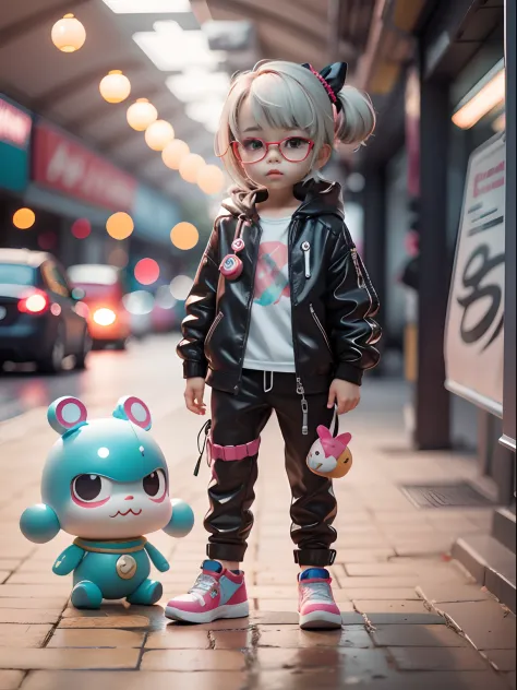 3d toy，3drenderingof，ip，cyber punk style，tchibi，cute little boy，masks，simplebackground，best quality at best，c4d，blender，3 d mode...